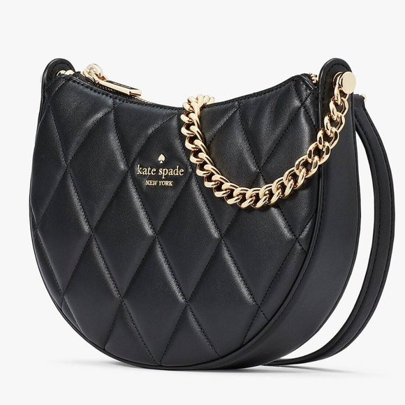 New Kate Spade Carey Zip Top Crossbody Quilted Smooth Leather Black - Picture 2 of 6